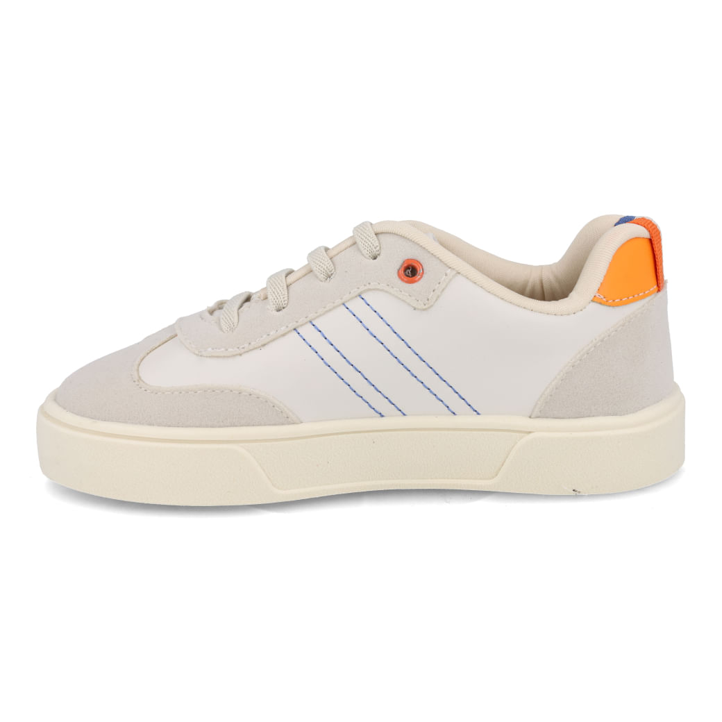 Tênis infantil masculino Funfeet casual cor off white vista lateral esquerda